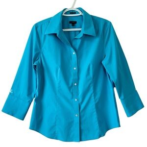 TALBOTS Womens Turquoise Long Sleeve Wrinkle Resistant Button Down Shirt Sz 10